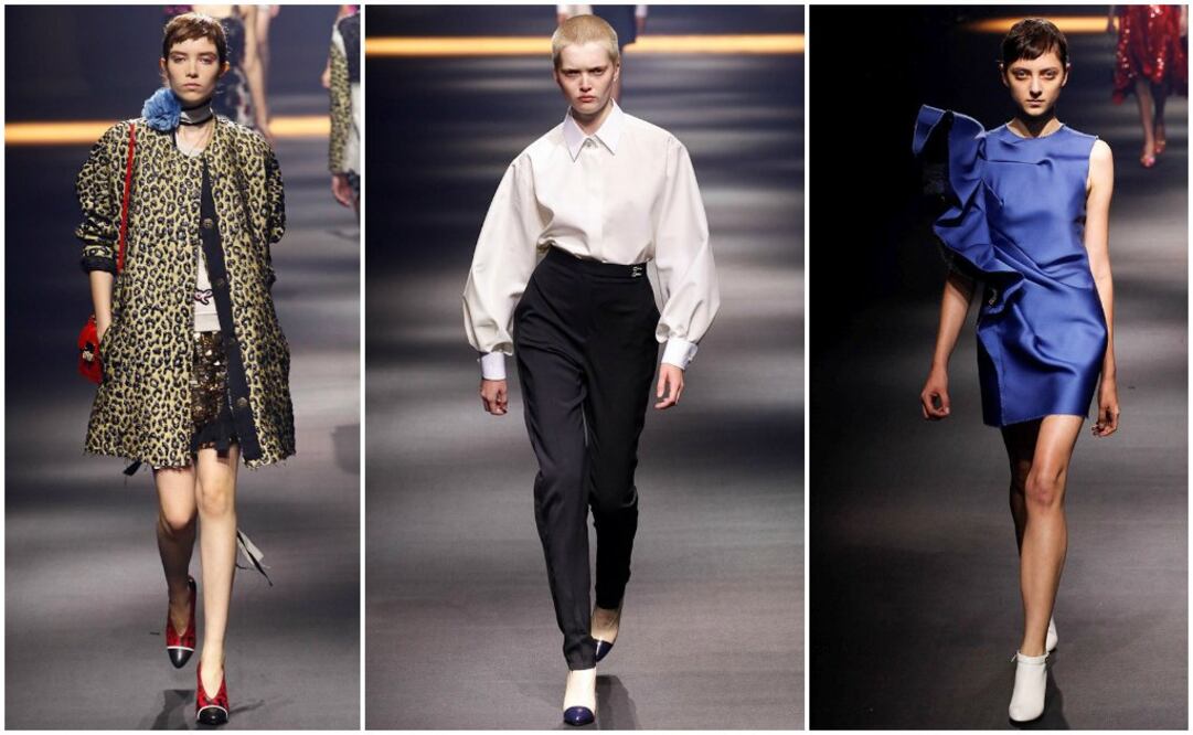 La modelo Ruth Bell abrió el desfile luciendo una blusa blanca con mangas aglobadas, inspirada en las creaciones de Jeanne Lanvin durante los años 30 y un pantalón de cintura alta