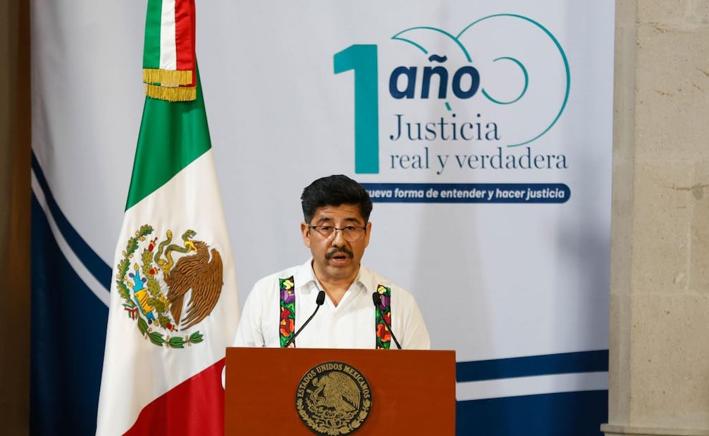 El ministro presidente Hugo Aguilar durante el primer informe de labores de la Suprema Corte de Justicia de la Nación (SCJN) el 7 de septiembre de 2026. Foto: Diego Simón Sánchez/ EL UNIVERSAL
