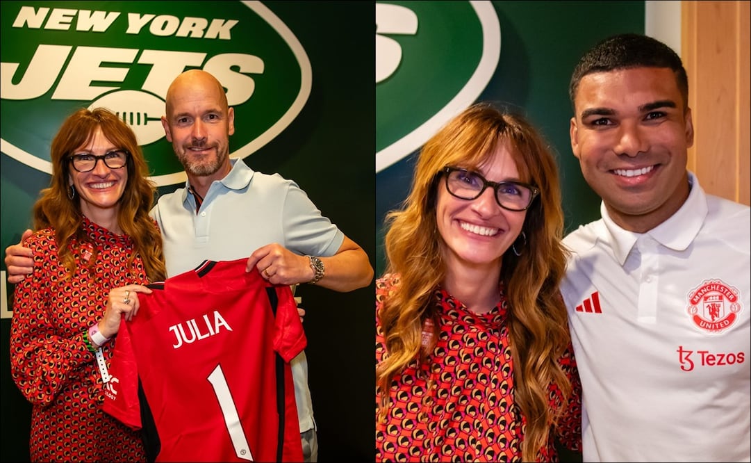 Julia Roberts se fotografío con futbolistas del Manchester United y les pidió autógrafos / FOTO: ESPECIAL