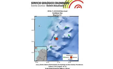 Sismo de magnitud 6.1 sacude islas colombianas en el mar Caribe