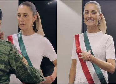 VIDEO: Claudia Sheinbaum se mide banda presidencial previo a toma de posesión del 1 de octubre