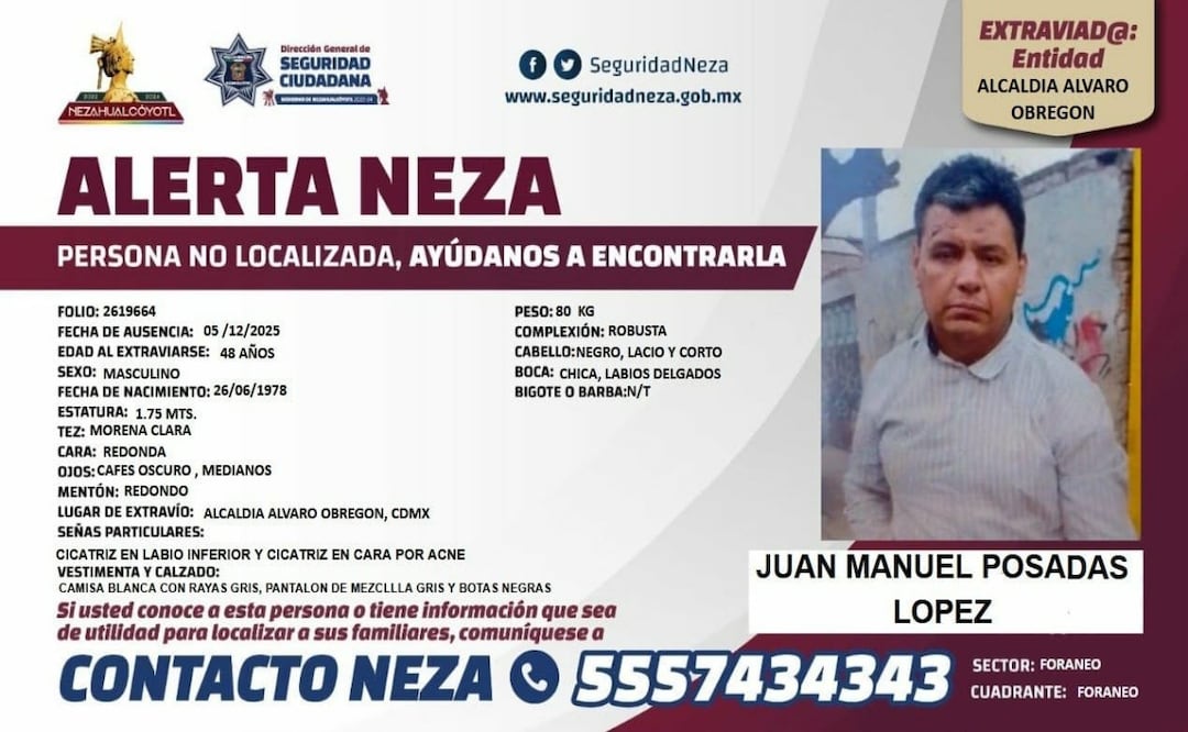 Buscan a Juan Manuel Posadas López, desaparecido en Álvaro Obregón; familia solicita ayuda. Foto: Especial