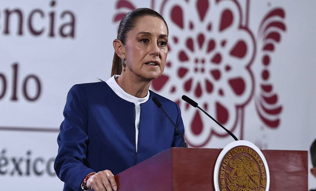 Claudia Sheinbaum en su conferencia matutina en Palacio Nacional el 18 de agosto de 2025. Foto: Berenice Fregoso/EL UNIVERSAL