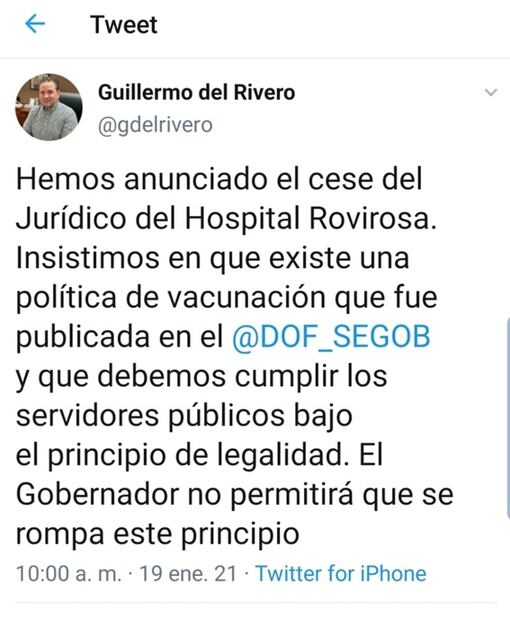 Cesan a cuarto funcionario por vacunarse contra el Covid-19 antes de tiempo en Tabasco