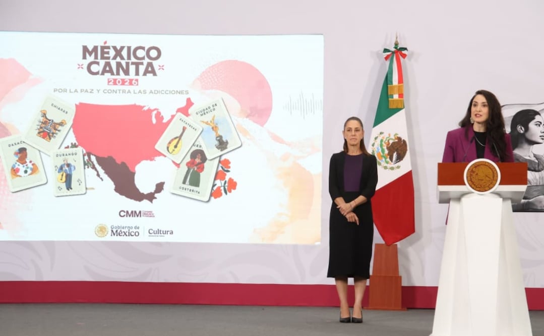 Claudia Curiel, secretaria de Cultura, presenta el concurso, México Canta, en la conferencia matutina de la presidenta Claudia Sheinbaum Pardo. Foto: Karla Guerrero/EL UNIVERSAL