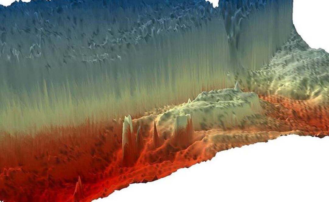 Interpretación en 3D de las cinco culumnas de caliza escondidas debajo de los "Doce Apóstoles". Foto: EFE