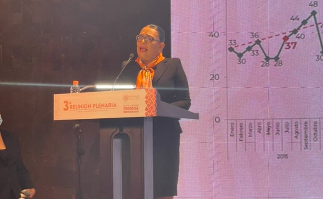 La secretaria de Seguridad participó en la reunión plenaria de los morenistas. Foto: Twiitter @DMigueldelaCruz