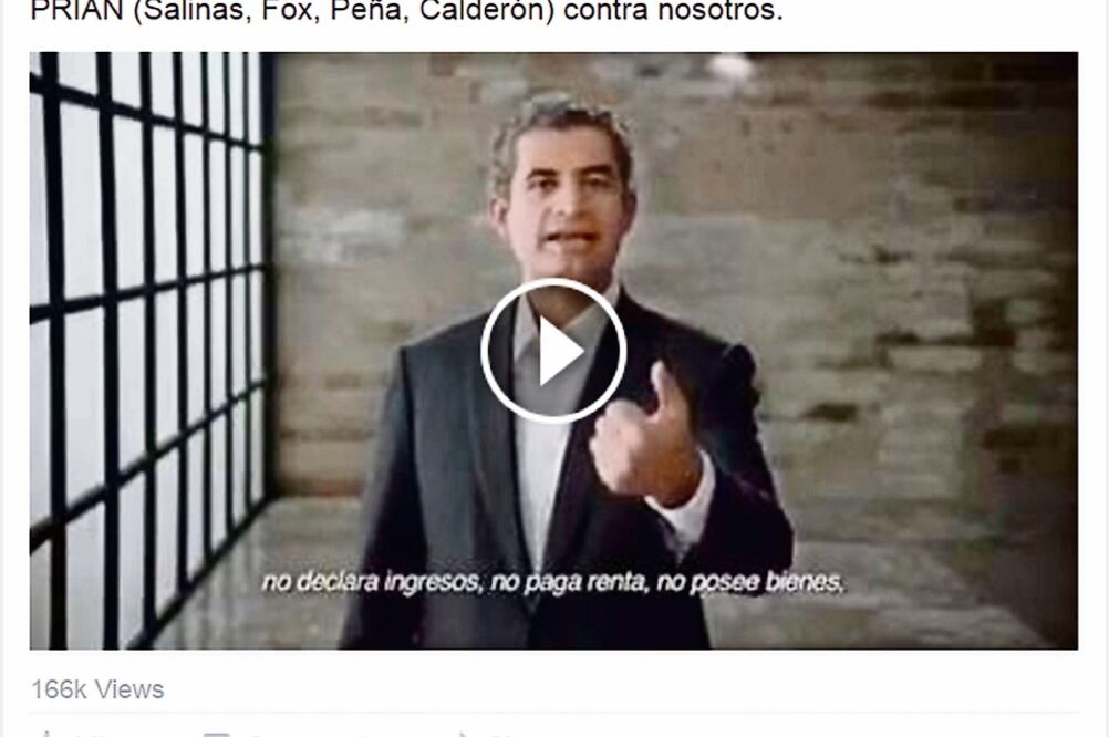 El spot del líder del PRI fue colocado por Andrés Manuel López Obrador en su cuenta de Facebook, donde lo reta a un debate por su declaración 3de3 (IMAGEN TOMADA DE FACEBOOK)