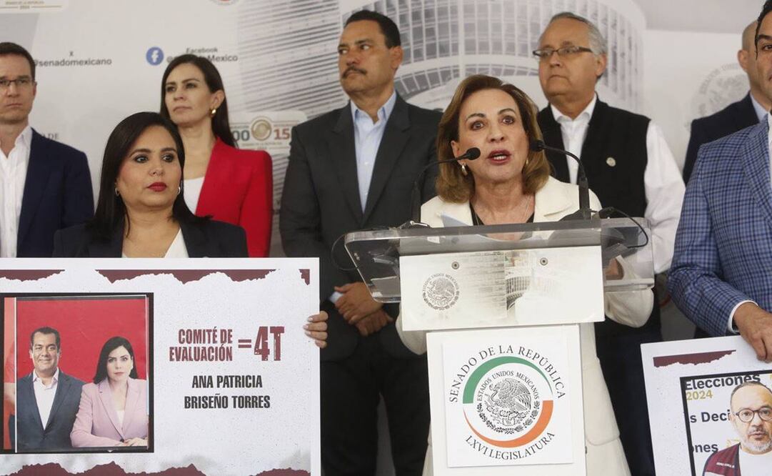 En conferencia de prensa, la coordinadora de la bancada panista, Guadalupe Murguía, calificó al Comité Evaluador como el “Cártel Judicial”. Foto: Tomada de la cuenta de X de @LupitaMurguiaG