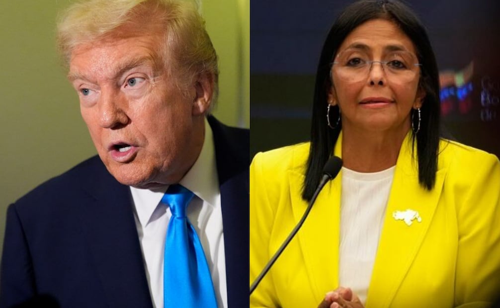 El presidente de Estados Unidos, Donald Trump, y la mandataria interina de Venezuela, Delcy Rodríguez. Foto: Archivo / Agencias