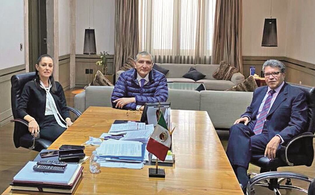 Claudia Sheinbaum, jefa de Gobierno; Adán Augusto López, titular de Segob, y Ricardo Monreal. Foto: TOMADA DE TWITTER