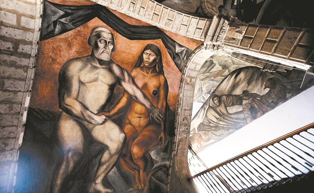FOTO: "Cortés y la Malinche", mural de José Clemente Orozco ubicado en el Antiguo Colegio de San Ildefonso. Cortés tuvo un hijo con la joven Malintzin.
