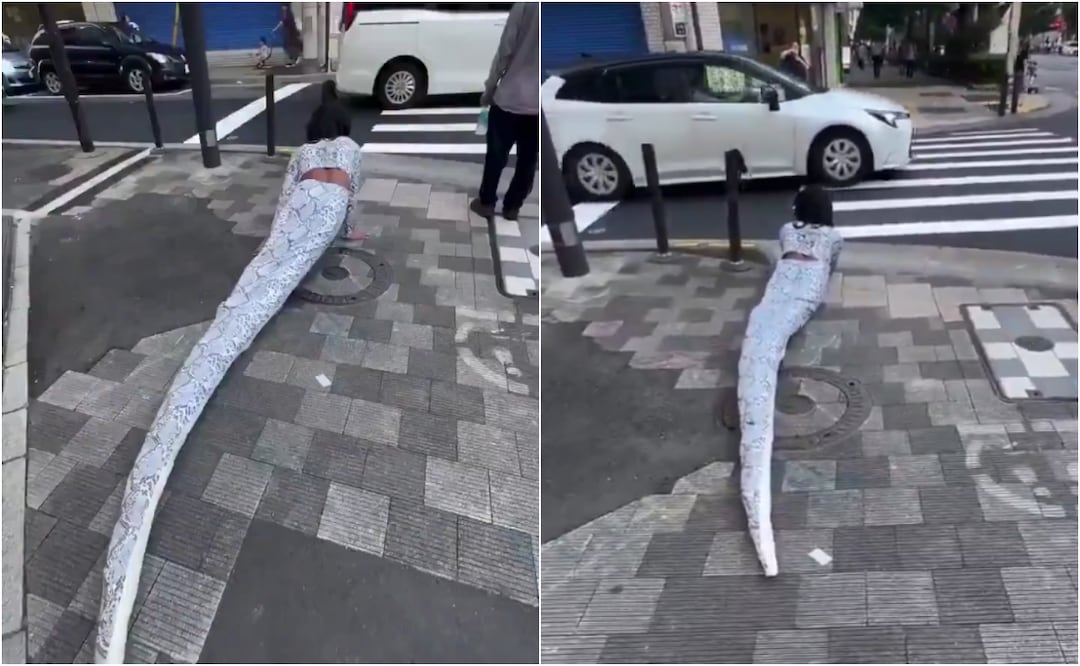 A través de redes sociales se ha hecho viral el video de un therian serpiente arrastrándose por la calle, cerca de un cruce de peatones. Foto: X