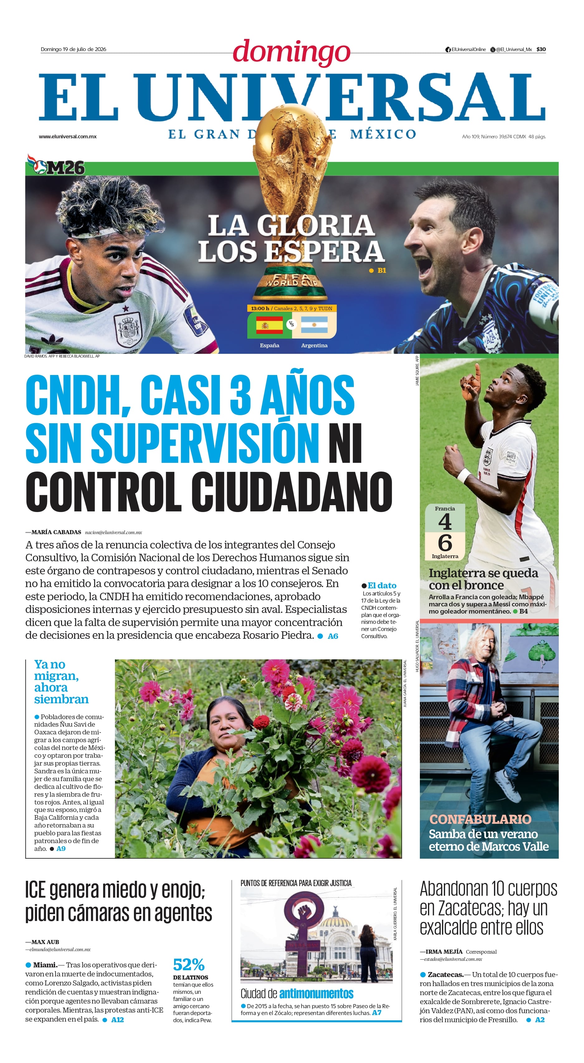Portada impresa 19 de julio de 2026