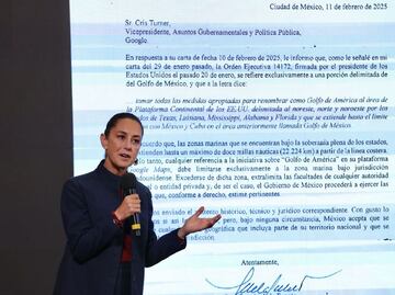 Sheinbaum muestra respuesta de Google sobre cambio de nombre al Golfo de México; procedería ante tribunales