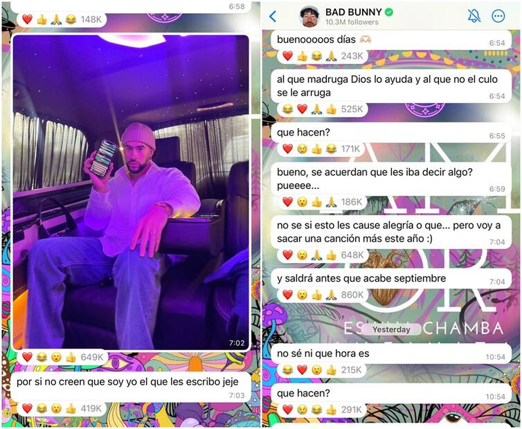 Bad Bunny en WhatsApp. Foto: Especial