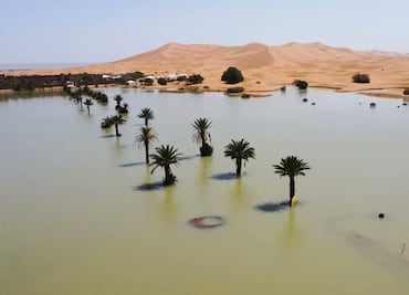 Desierto del Sahara bajo el agua; lluvias atípicas generan inundaciones por primera vez en 50 años