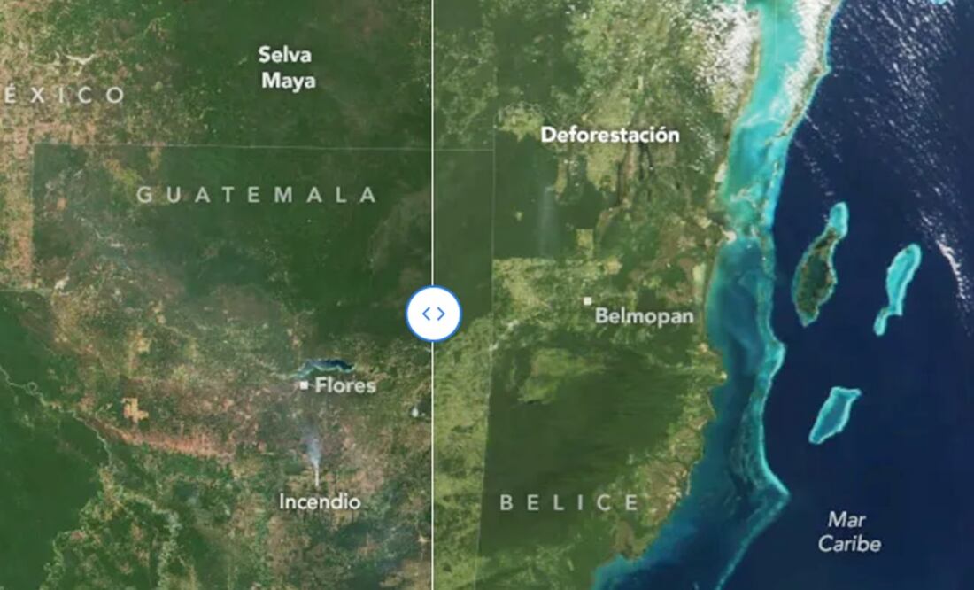 Fotografías satelital de la NASA del área que comprende a la Selva Maya.
Fotos: NASA