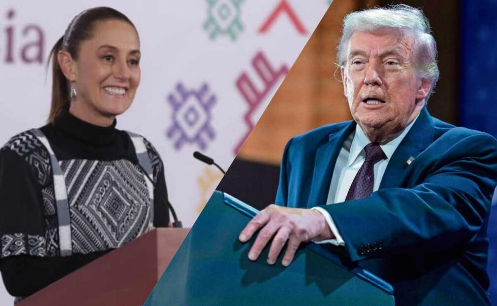 La presidenta Claudia Sheinbaum en y el presidente de EU, Donald Trump. Fotos: Carlos Mejía / EL UNIVERSAL y AP