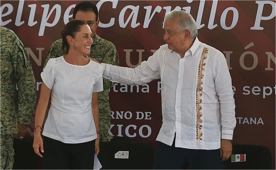 Andrés Manuel López Obrador, junto a Claudia Sheinbaum, visita Felipe Carrillo Puerto, Quintana Roo. Foto: Berenice Fregoso/EL UNIVERSAL