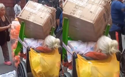 ¡Abusivos! Utilizan a abuelita en silla de ruedas como cargadora y se vuelve viral en TikTok