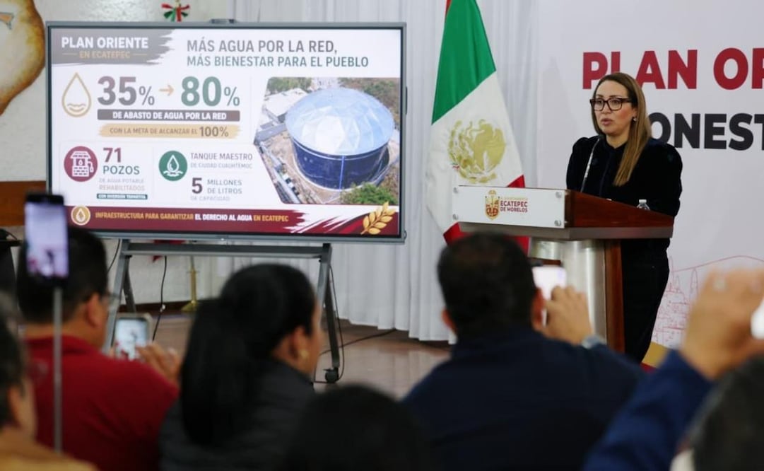 En conferencia de prensa, la edil dijo que en materia de agua potable se realizó una inversión conjunta de más de mil 700 millones de pesos. 01/09/2026 | Foto: Especial.