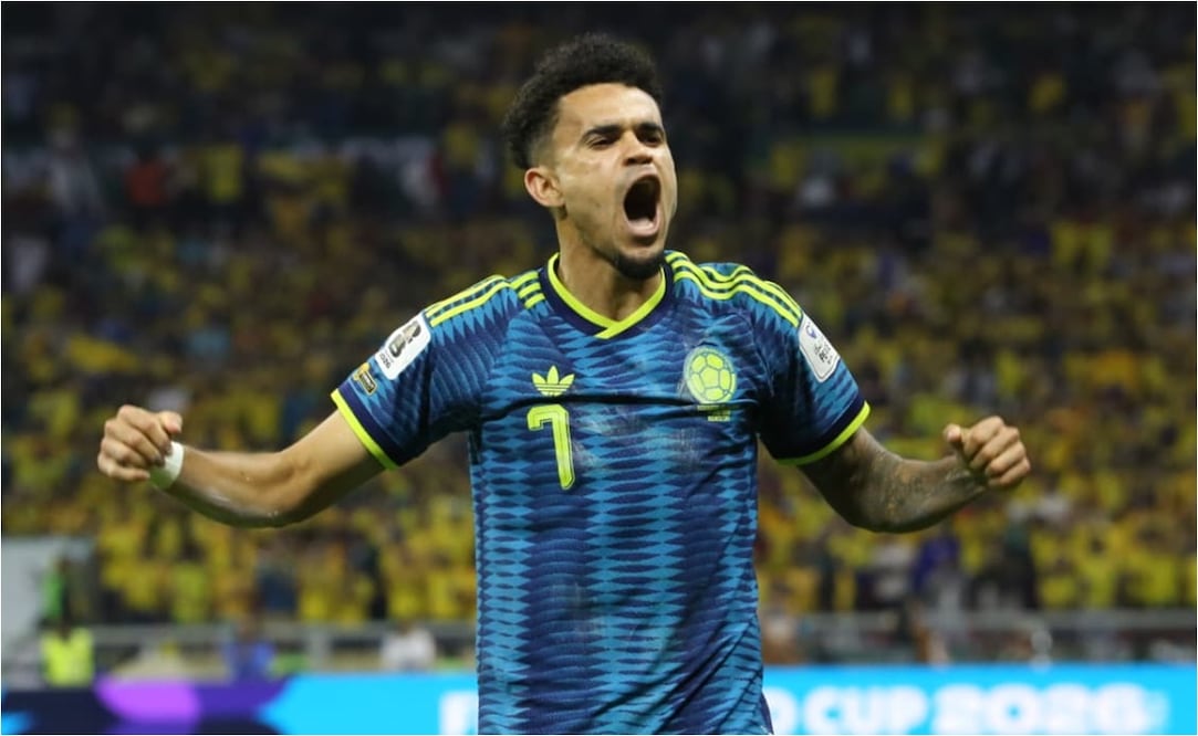 Luis Diaz celebra uno de los goles de Colombia en el estadio Ciudad de México. FOTO: Luis Camacho/ EL UNIVERSAL