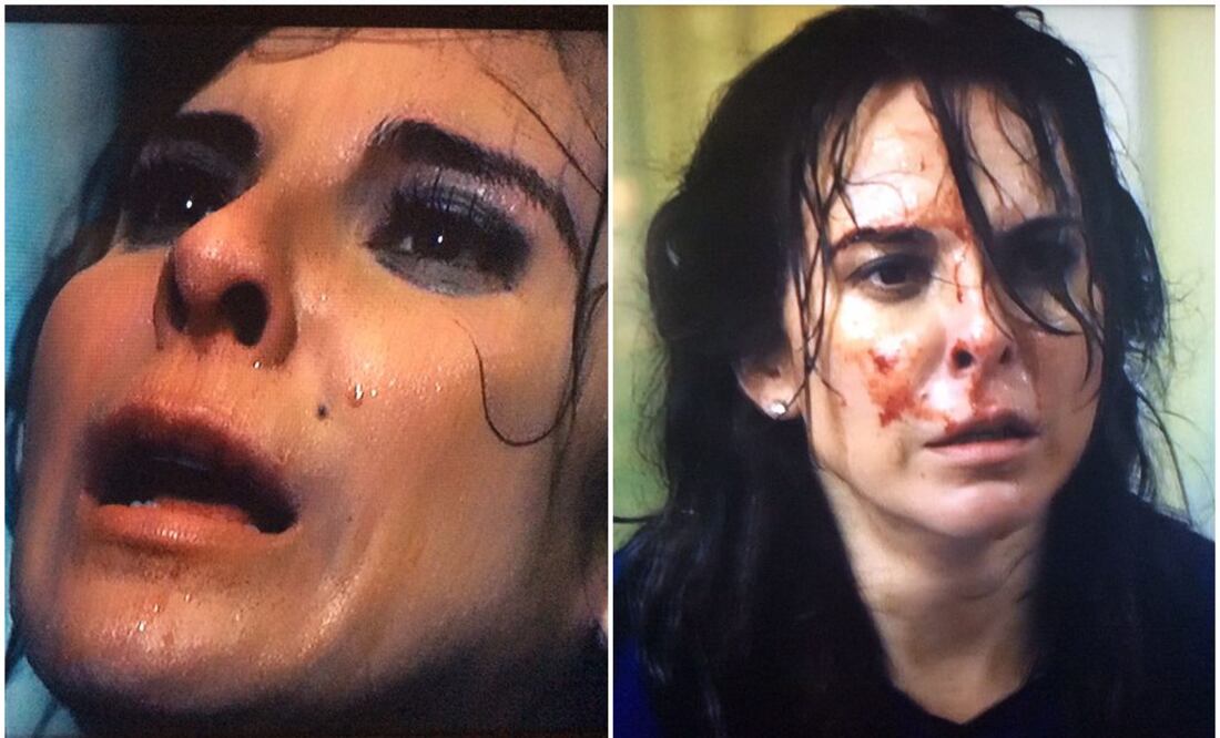 LOS GOLPES. En el primer episodio, Emilia (Del Castillo) riñe con su esposo Diego y luce desesperada; en la siguiente escena, ya aparece con el rostro muy lastimado y ensangrentado, y el cabello humedecido.