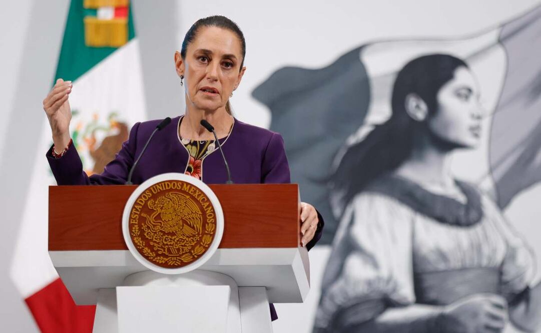 Claudia Sheinbaum encabeza conferencia del pueblo luego de la llamada con Trump. Foto: Diego Simón / EL UNIVERSAL