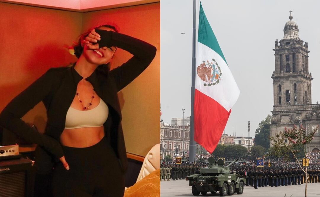 La cantante Ángela Aguilar acudió al desfile militar del 16 de septiembre en la Ciudad de México junto a su esposo Christian Nodal. Foto: Instagram oficial/ Yaretzy M. Osnaya / El Universal.