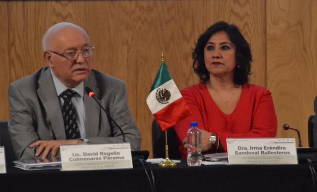 David Colmenares, titular de la ASF y la secretaria de la Función Pública, Irma Eréndira Sandoval. Foto: Cortesía ASF