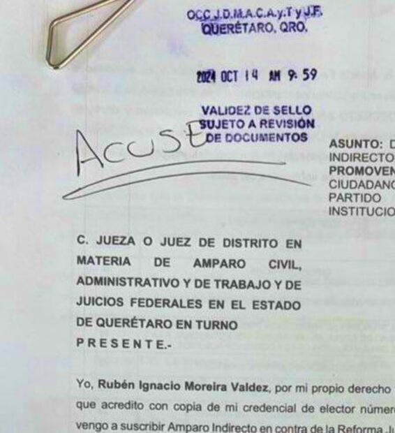 Rubén Moreira presenta amparo contra reforma judicial. Foto: Especial