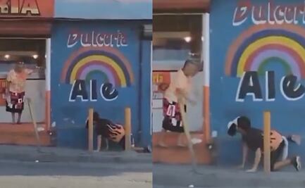 Abuelita corre a jicarazos a “therian” de su negocio en Veracruz; video se vuelve viral