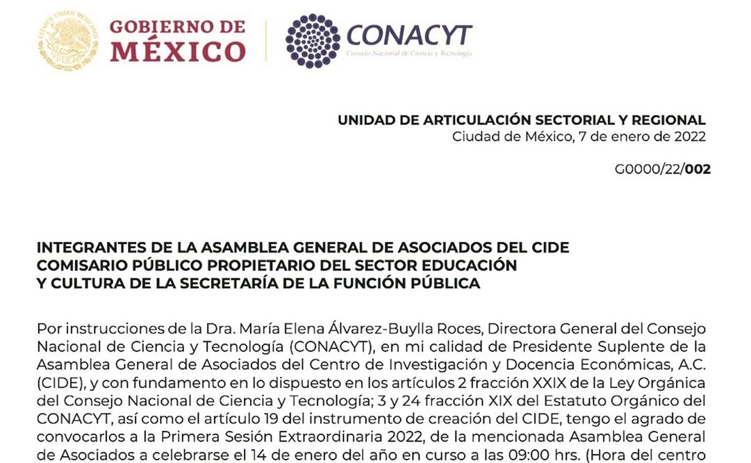 La convocatoria de Álvarez-Buylla se hizo pública a través de un oficio fechado el 7 de enero y firmado por José Alejandro Díaz, titular de la Unidad de Articulación Sectorial y Regional del Conacyt. Foto: Especial