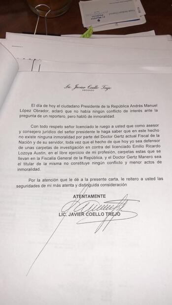 Rechaza Coello Trejo que sea inmoral ser abogado de Lozoya y de Gertz