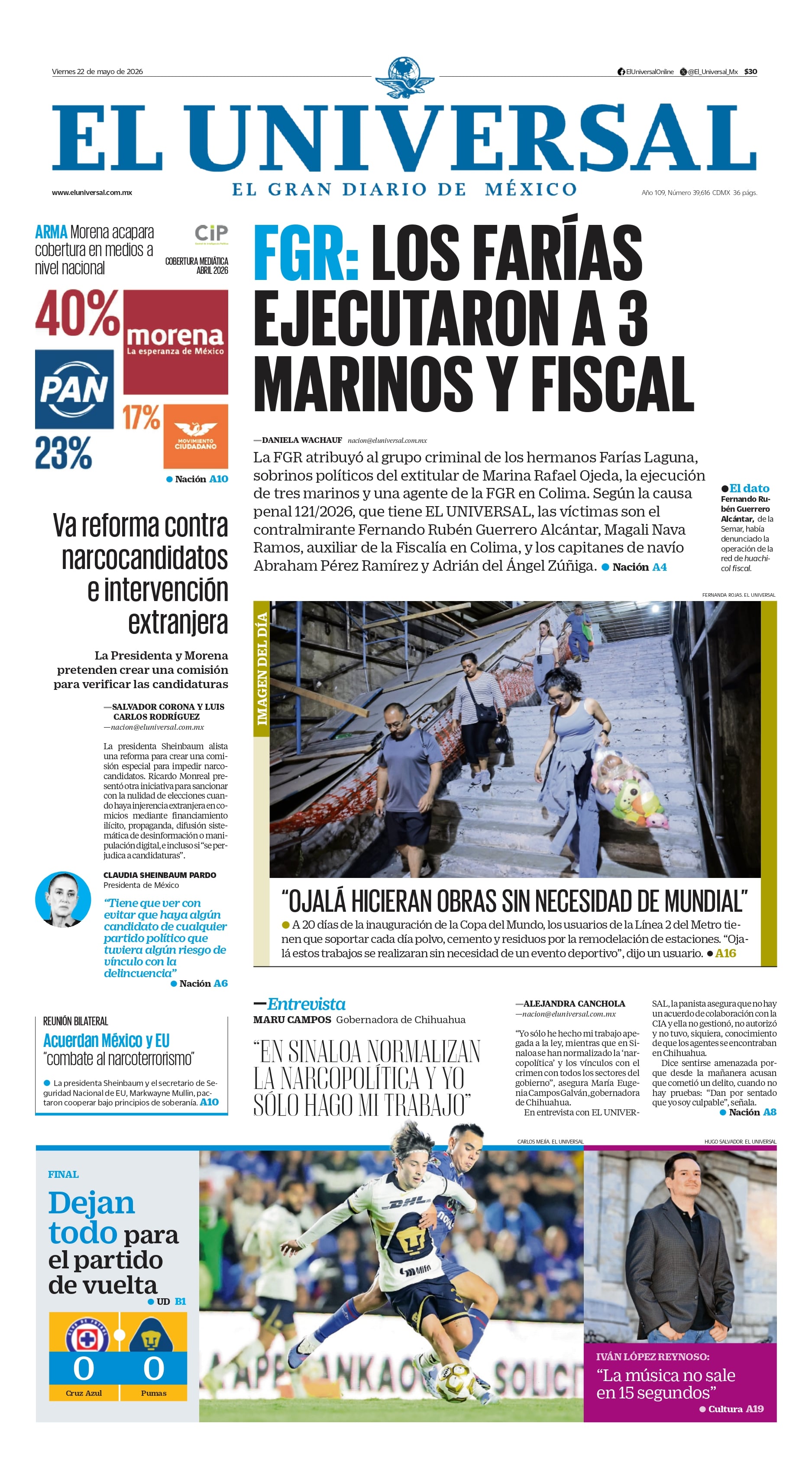 Portada impresa del 22 de mayo de 2026