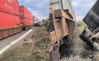 Camión intenta ganarle el paso al tren y es arrastrado por locomotora en Teocalco, Hidalgo; chofer se da a la fuga