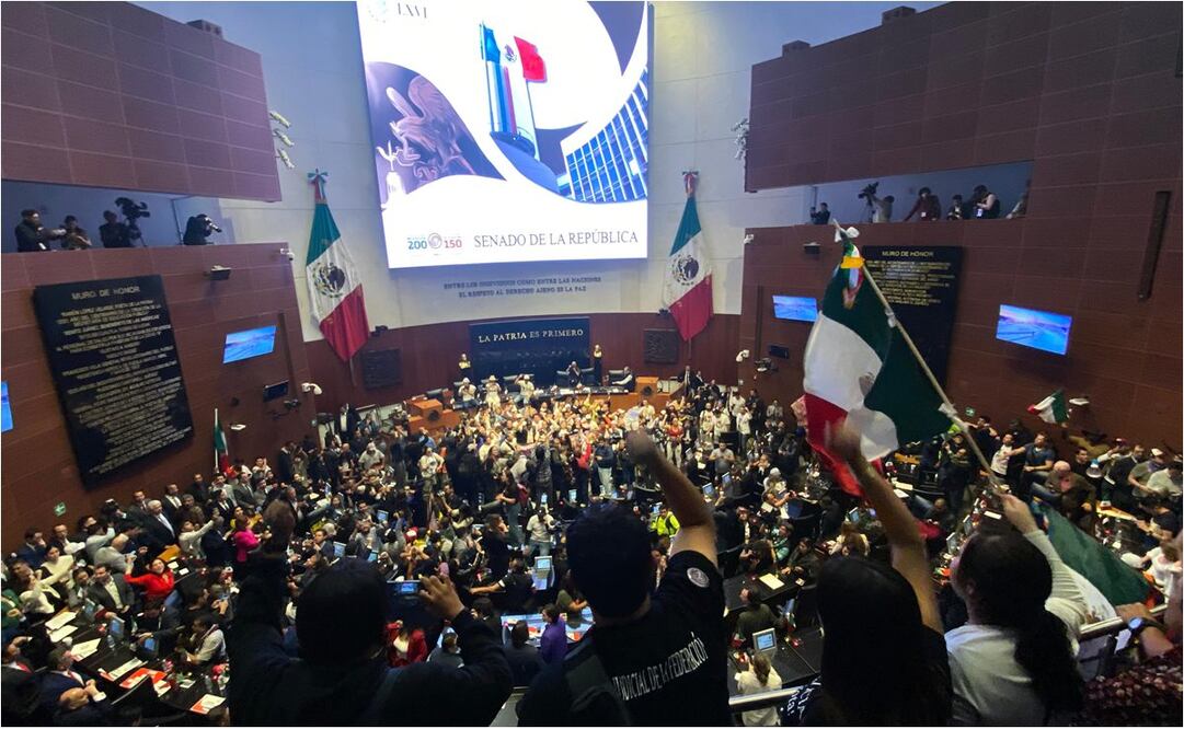 Manifestantes dan portazo en el pleno del Senado. Foto: Yaretzi Osnaya/EL UNIVERSAL