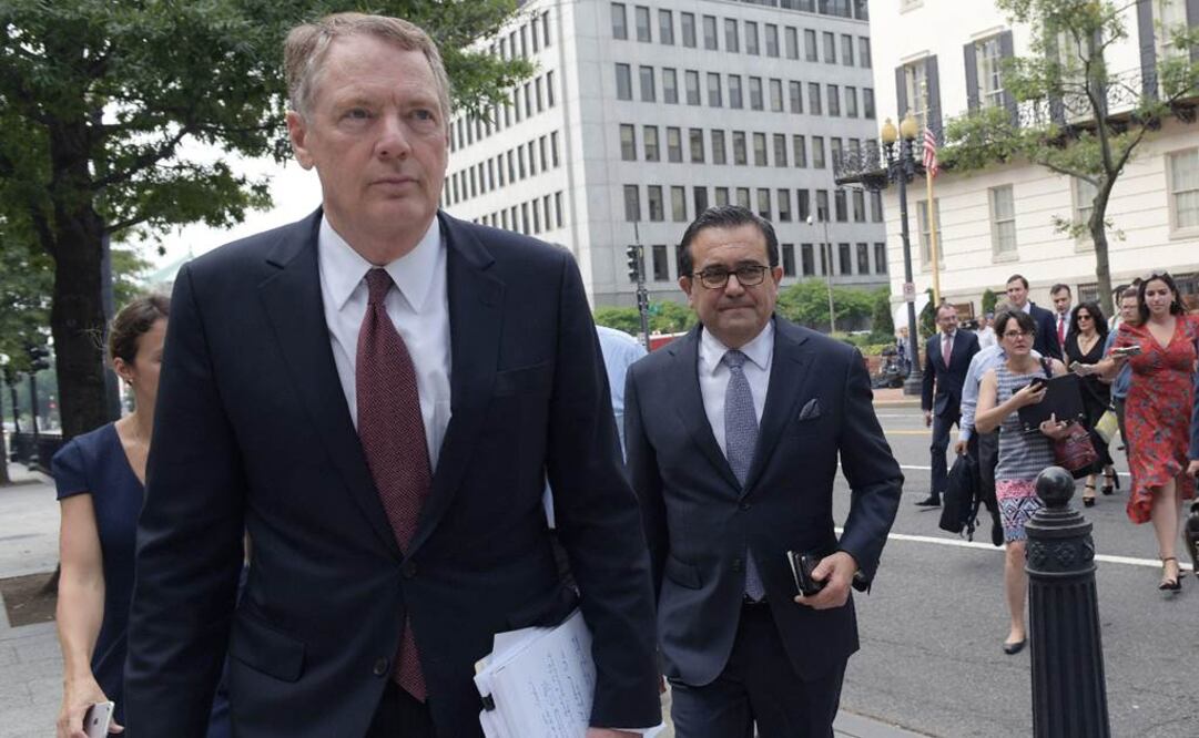 El representante de Comercio Exterior de EU, Robert Lighthizer, y el secretario de Economía de México, Ildefonso Guajardo. (FOTO: EFE)