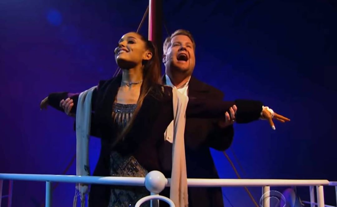 Ariana y Corden recrearon escenas de "Titanic" FOTO: TOMADA DE VIDEO