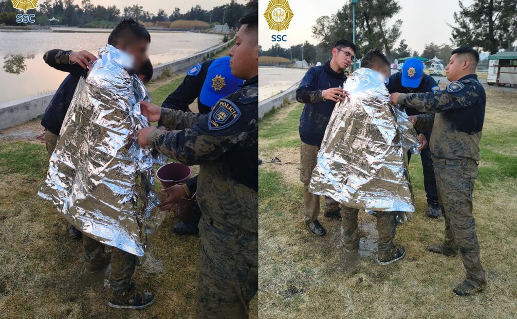 Rescatan a hombre atrapado en fango del lago del Bosque de Aragón; se encontraba en aparente estado de ebriedad.
Foto: Especial.