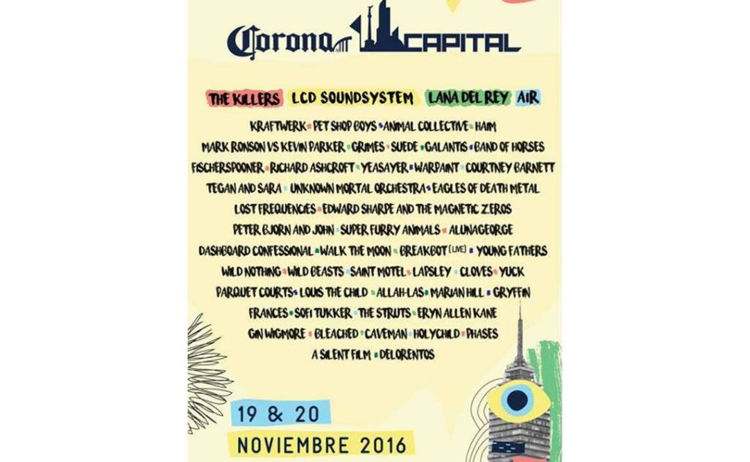 Estos son los artistas que visitarán México los próximos 19 y 20 de noviembre. FOTO: Facebook/Festival Corona Capital.
