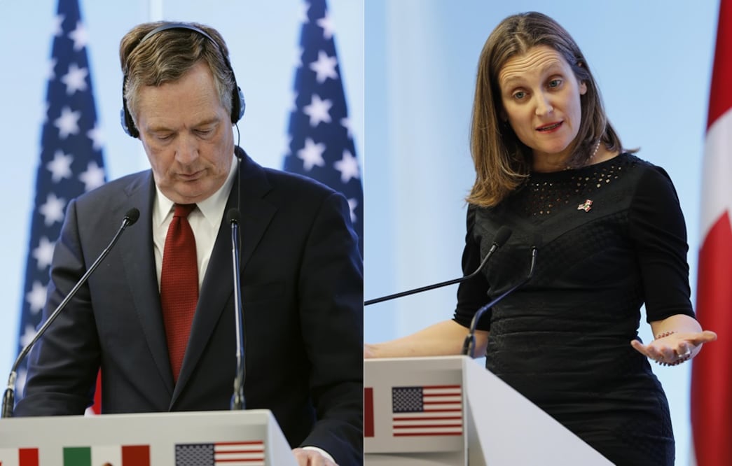 Robert Lighthizer, representante comercial de EU, y Chrystia Freeland, canciller de Canadá (Fotos: EFE)