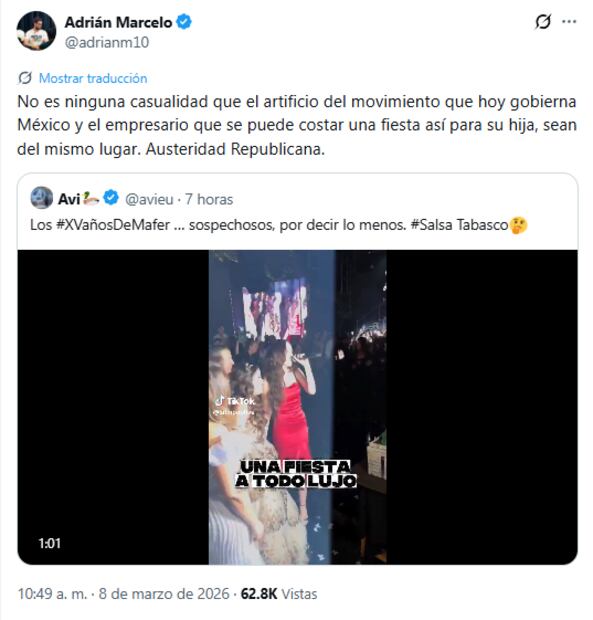 Esto dijo el comediante Adrián Marcelo en redes sociales. Foto: Captura de pantalla X