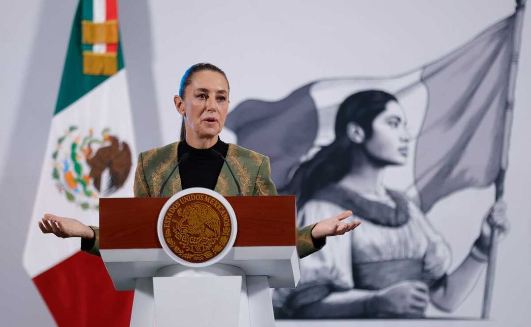 Claudia Sheinbaum, presidenta de México, durante la mañanera del 15 de abril del 2025 en Palacio Nacional. Foto: Diego Simón / EL UNIVERSAL