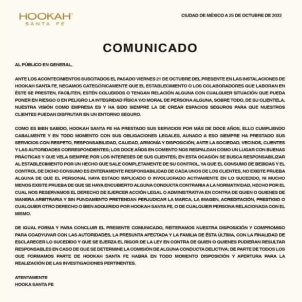 Hallan inconsciente a una joven en restaurante Hookah de Santa Fe; Fiscalía inicia carpeta de investigación
