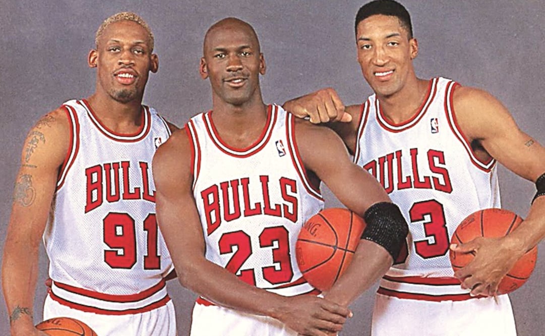 Bulls 1995-1998. Dennis Rodman, Michael Jordan y Scottie Pippen. (ARCHIVO. EL UNIVERSAL)