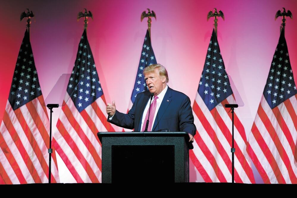 El expresidente Donald Trump durante la Cena del Día de Lincoln del Partido Republicano del Condado de Oakland, el 25 de junio de 2023, en Novi, Michigan. Foto: Al Godis / AP