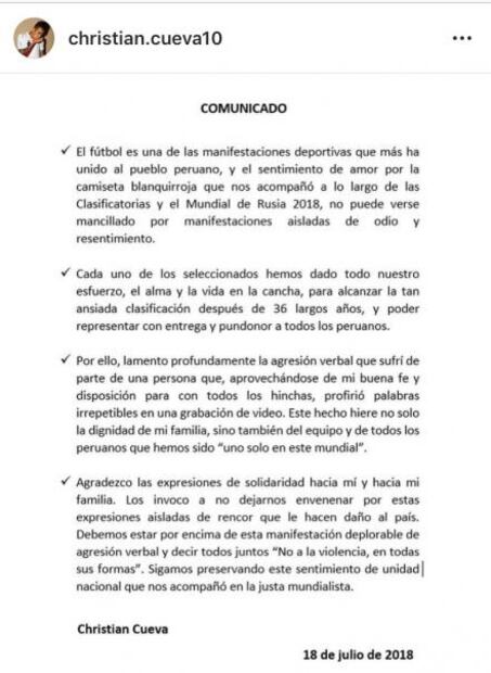 Hincha se burla en su cara: Chistian Cueva seleccionado peruano denuncia insulto