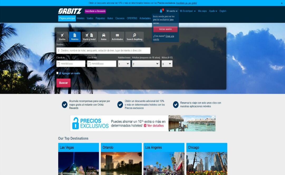 Los viajeros pueden acceder al sitio web a través de computadoras o dispositivos móviles desde www.orbitz.com/espanol o haciendo clic en el botón “Español” en la página de inicio de Orbitz.com